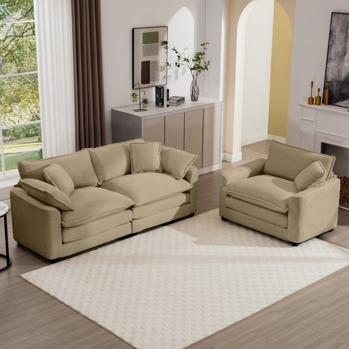 Tan corduroy seat sofa - tan, set